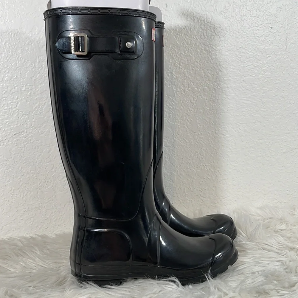 HUNTER Original Tall Black Gloss Rain Boots Waterproof 
Size 7 New - Picture 5 of 16